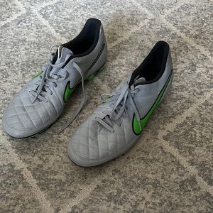 Men’s Nike Gray and Green Nike Tiempo soccer cleats